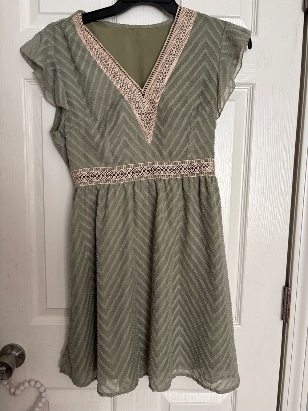 Women's Sage Green Lace-Trim V-Neck Dress